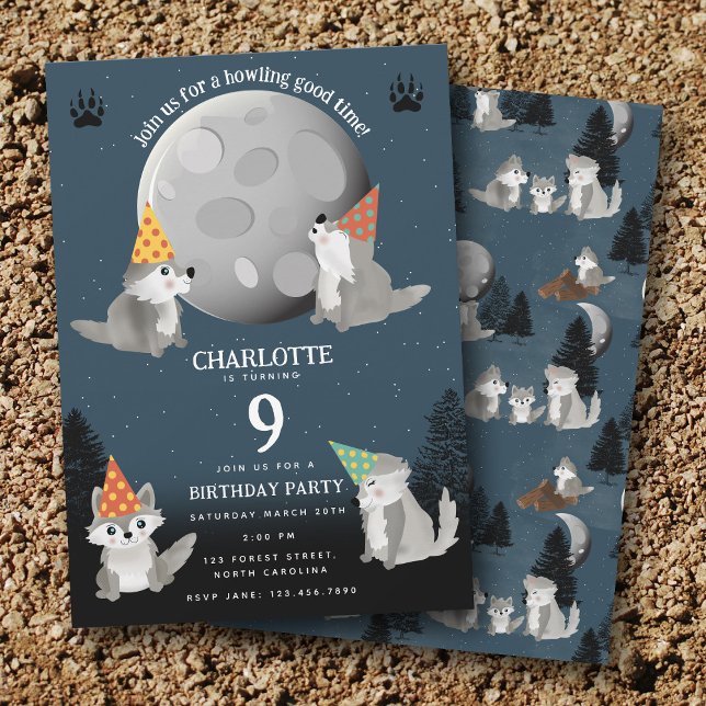 Wolf Pack Woodland Moon Howling Birthday Party Einladung (Wolf Pack Woodland Moon Howling Birthday Party Invitation)