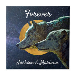 Wolf Pair und Vollmond Fliese