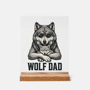 Wolf Papa Vintage Gravur Vektor T-Shirt Design_1 Acrylschild