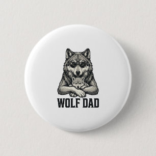 Wolf Papa Vintage Gravur Vektor T-Shirt Design_1 Button