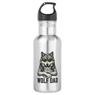 Wolf Papa Vintage Gravur Vektor T-Shirt Design_1 Edelstahlflasche