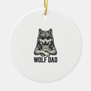 Wolf Papa Vintage Gravur Vektor T-Shirt Design_1 Keramik Ornament