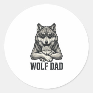 Wolf Papa Vintage Gravur Vektor T-Shirt Design_1 Runder Aufkleber