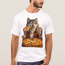 Wolf Pizza Kaffee Lustig Vintage Cartoon T-Shirt