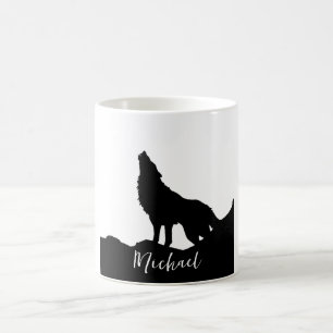 Wolf Pop Art Your Name Custom Schwarz-weiß Kaffeetasse