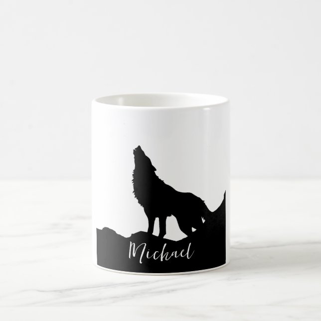 Wolf Pop Art Your Name Custom Schwarz-weiß Kaffeetasse (Mittel)