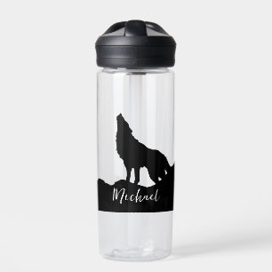 Wolf Pop Art Your Name Custom Schwarz-weiß Trinkflasche
