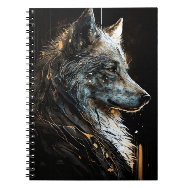 Wolf Portrait Animal Nature Dark Painting Notizblock (Vorderseite)