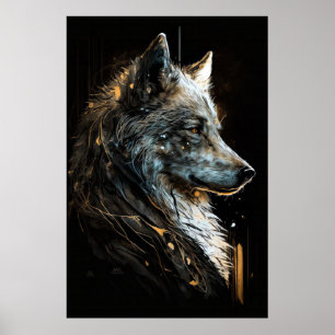 Wolf Portrait Animal Nature Dark Painting Poster