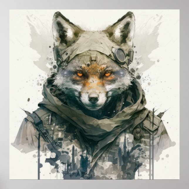 Wolf Portrait Animal Painting Wildlife Forest Poster (Vorne)