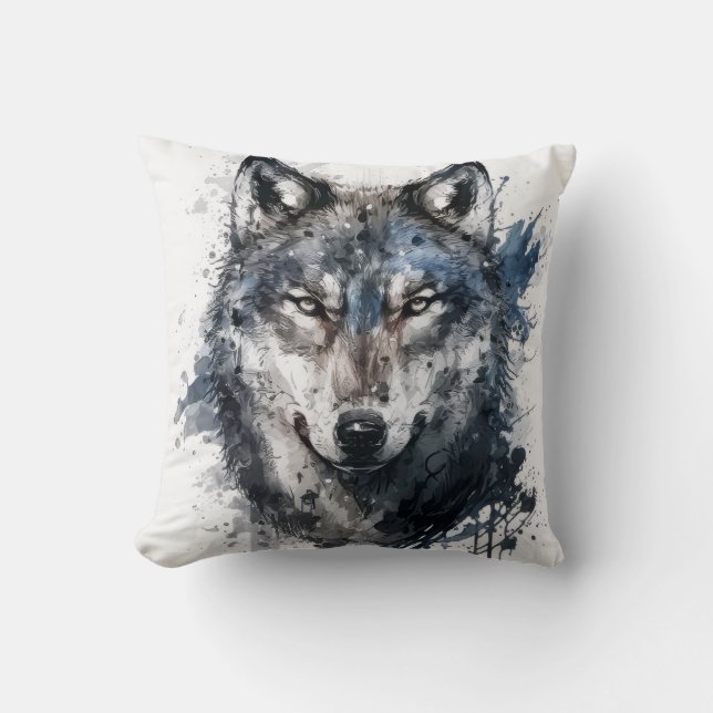 Wolf Portrait Animal Painting Wildlife Outdoor Kissen (Vorderseite)