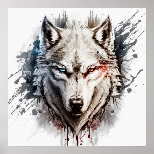 Wolf Portrait Animal Painting Wildlife Outdoor Poster (Vorne)