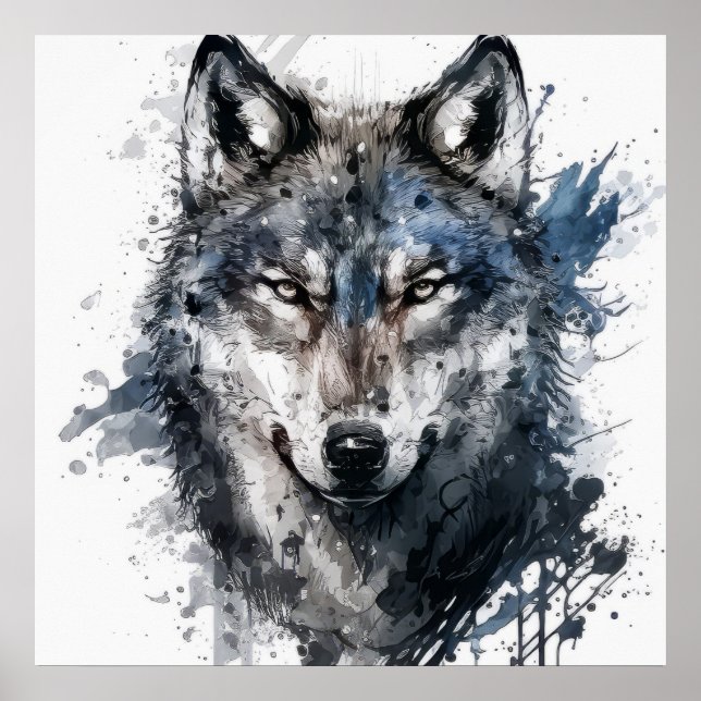 Wolf Portrait Animal Painting Wildlife Outdoor Poster (Vorne)