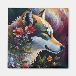 Wolf Portrait Floral Art Magnet