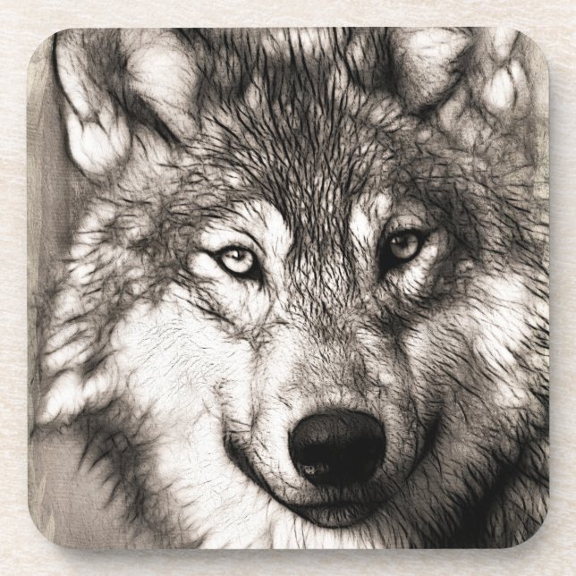 Wolf-Portrait Getränkeuntersetzer (Vorderseite)