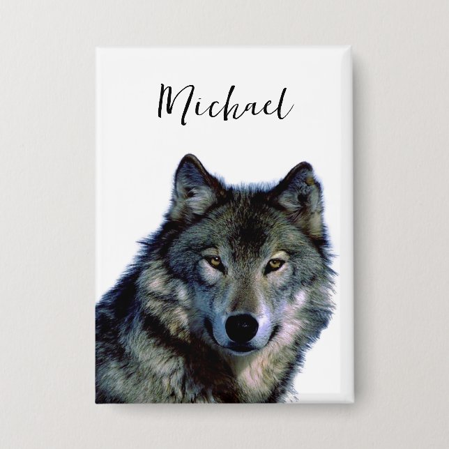 Wolf portrait Ihren Namen benutzerdefinierte Hands Button (Vorderseite)