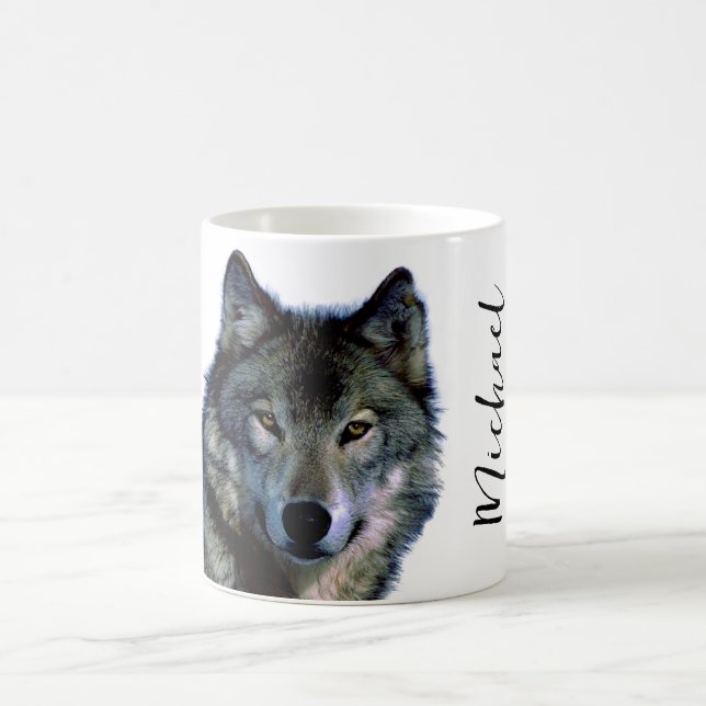 Wolf portrait Ihren Namen benutzerdefinierte Hands Kaffeetasse (Mittel)