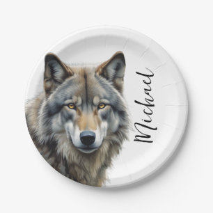 Wolf portrait Ihren Namen benutzerdefinierte Hands Pappteller