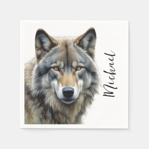 Wolf portrait Ihren Namen benutzerdefinierte Hands Serviette