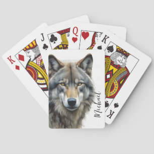 Wolf portrait Ihren Namen benutzerdefinierte Hands Spielkarten