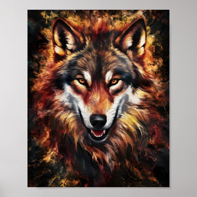 Wolf Portrait in Fire Poster (Vorne)