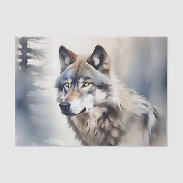 Wolf Portrait in weichem Wasser Seidenpapier (Vorderseite)