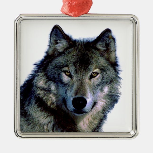 Wolf Portrait Ornament Aus Metall (Vorne)