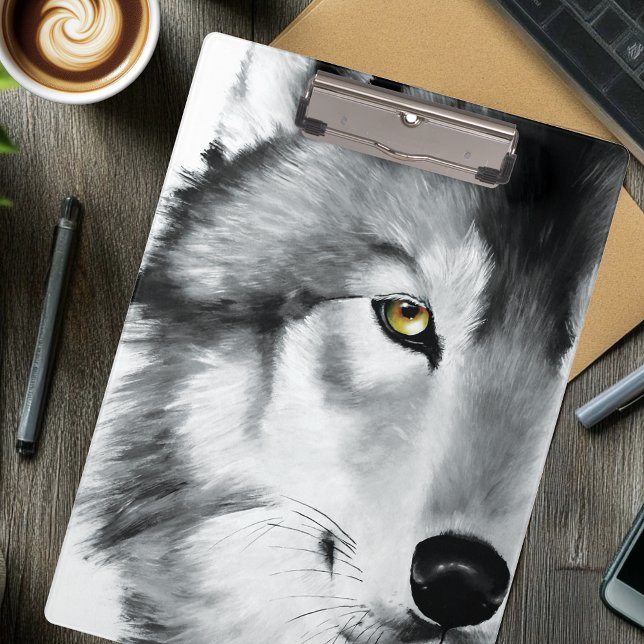 Wolf Portrait Schwarz-weiß Klemmbrett (Von Creator hochgeladen)