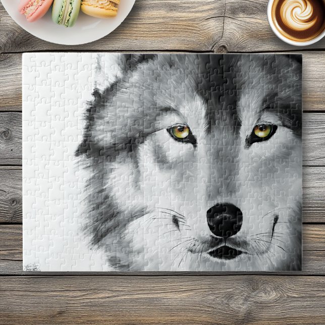 Wolf Portrait Schwarz-weiß Puzzle (Von Creator hochgeladen)