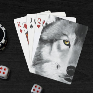 Wolf Portrait Schwarz-weiß Spielkarten