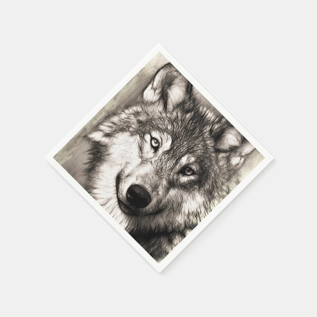 Wolf-Portrait Serviette (Ecke)