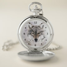 Wolf-Porträt-Taschen-Uhr