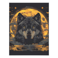 Wolf Poster Full Moon Stars