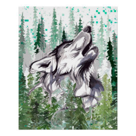 Wolf Poster Glossy - Farbenfrohe Wolf Poster Print
