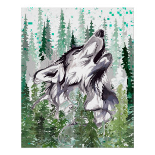 Wolf Poster Glossy - Farbenfrohe Wolf Poster Print