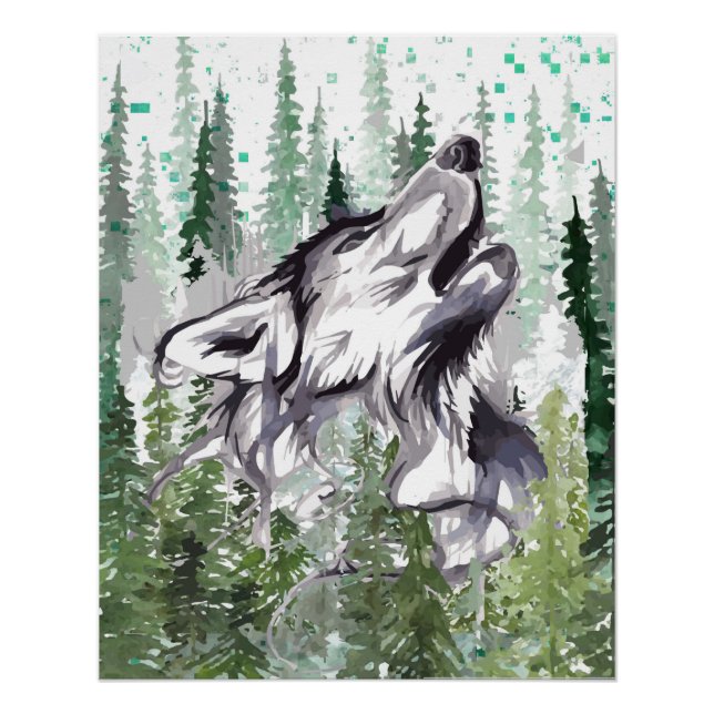 Wolf Poster Glossy - Farbenfrohe Wolf Poster Print (Vorderseite)