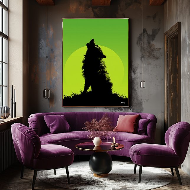 Wolf Poster - Howling-Silhouette auf Green (Von Creator hochgeladen)