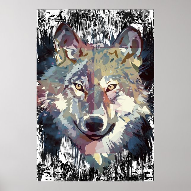 Wolf Poster - Retro Wolf Polygon Poster (Vorne)