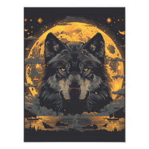 Wolf Poster Vollmond Sterne