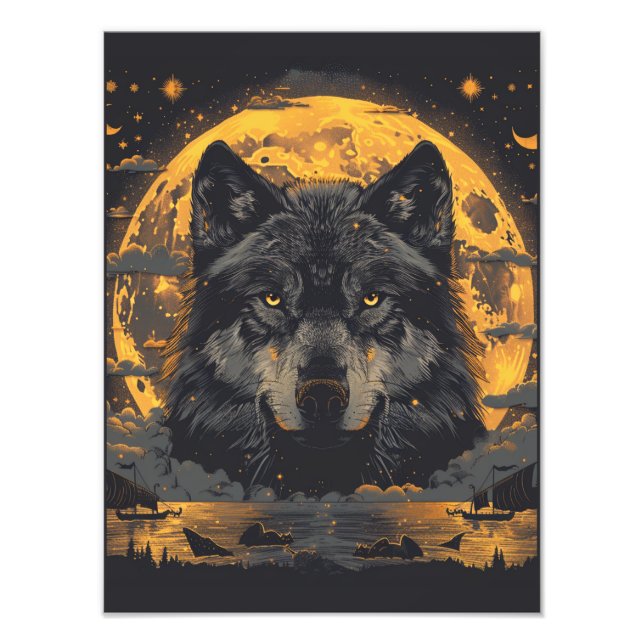 Wolf Poster Vollmond Sterne (Vorne)