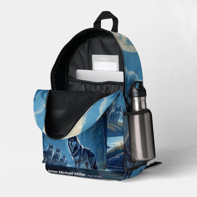 Wolf Print Cut Nähtasche Bedruckter Rucksack (Rückseitige Ecke links (Offen) )