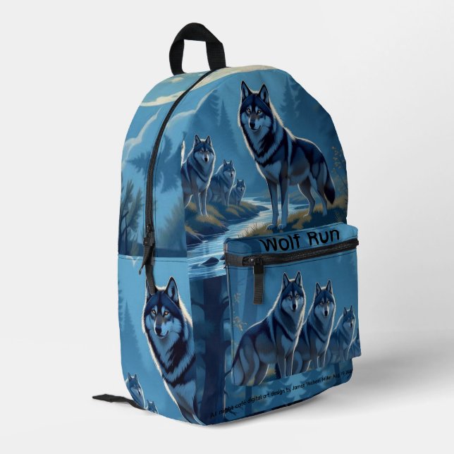 Wolf Print Cut Nähtasche Bedruckter Rucksack (Rückseitige Ecke links)