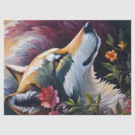 Wolf Profil Farbiges Blumenportrait Art Seidenpapier