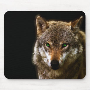 Wolf-Profil mit grüne Augen ~ editable Hintergrund Mousepad