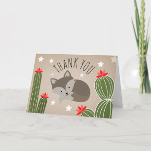 Wolf Pup Cactus Desert Stars Baby Shower Dankeskarte