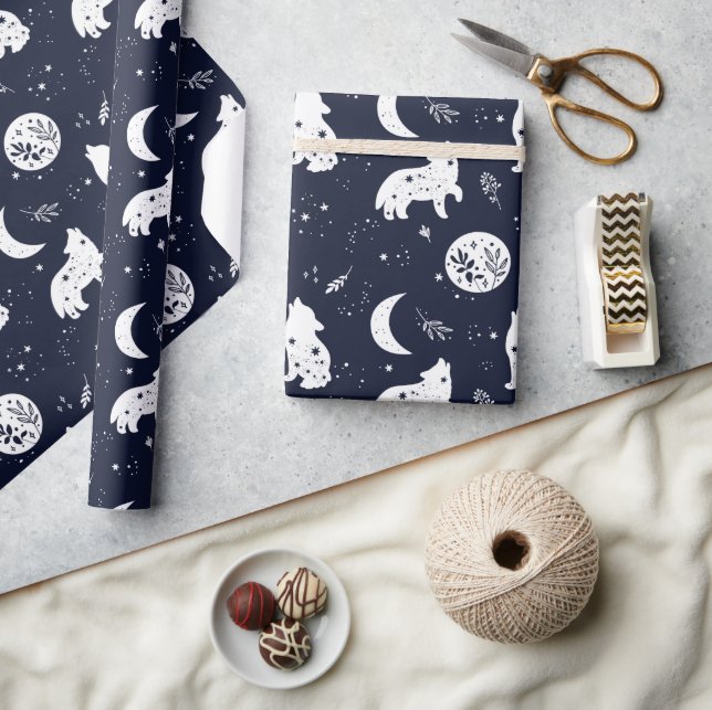 Wolf Pup Howling im Set des Mondschleifpapiers Geschenkpapier (Kunsthandwerk)