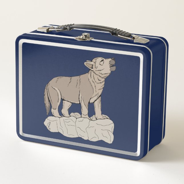 Wolf Pup Howling Metall Brotdose (Vorderseite)