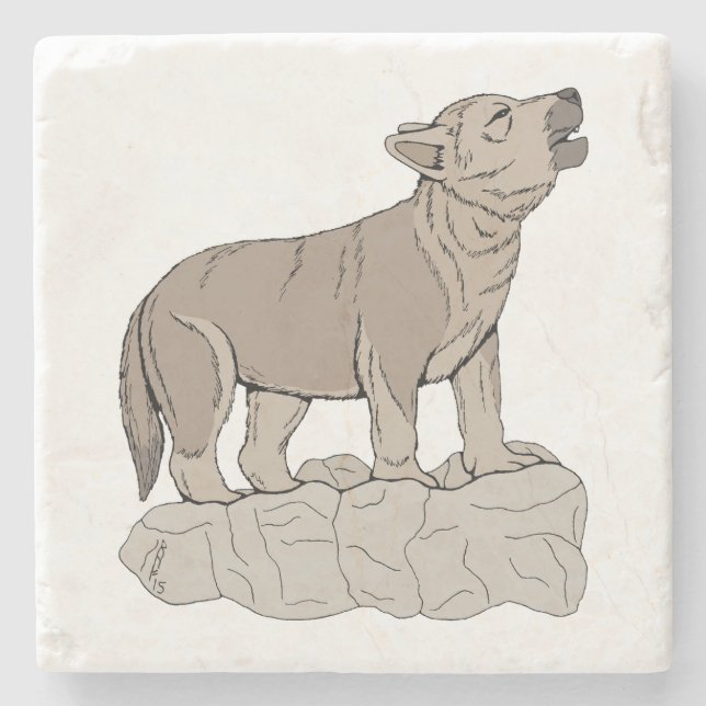 Wolf Pup Howling Steinuntersetzer (Vorderseite)