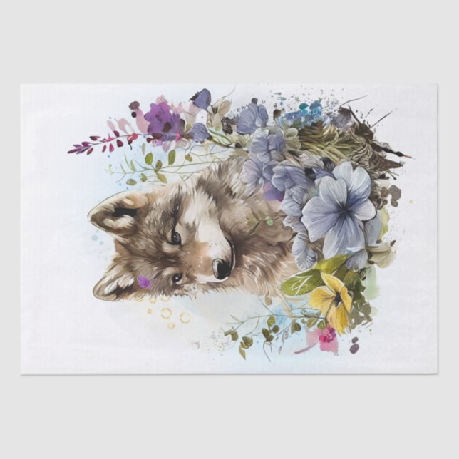 Wolf Pup Watercolor Seidenpapier (Vorderseite)