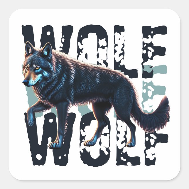 WOLF QUADRATISCHER AUFKLEBER (Vorderseite)